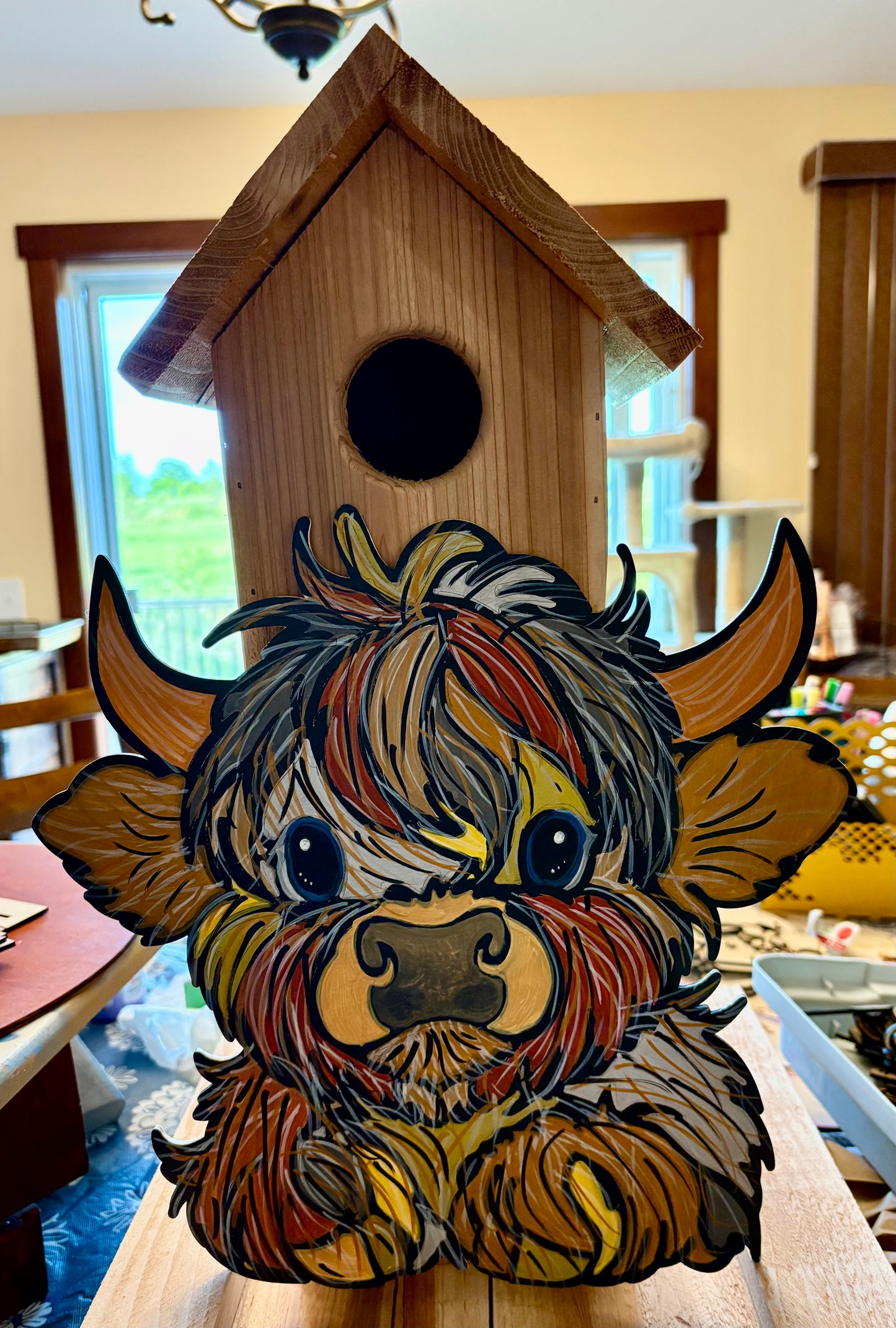 Highland Cow Decorative Birdhouse – Handcrafted Rustic Garden Accent